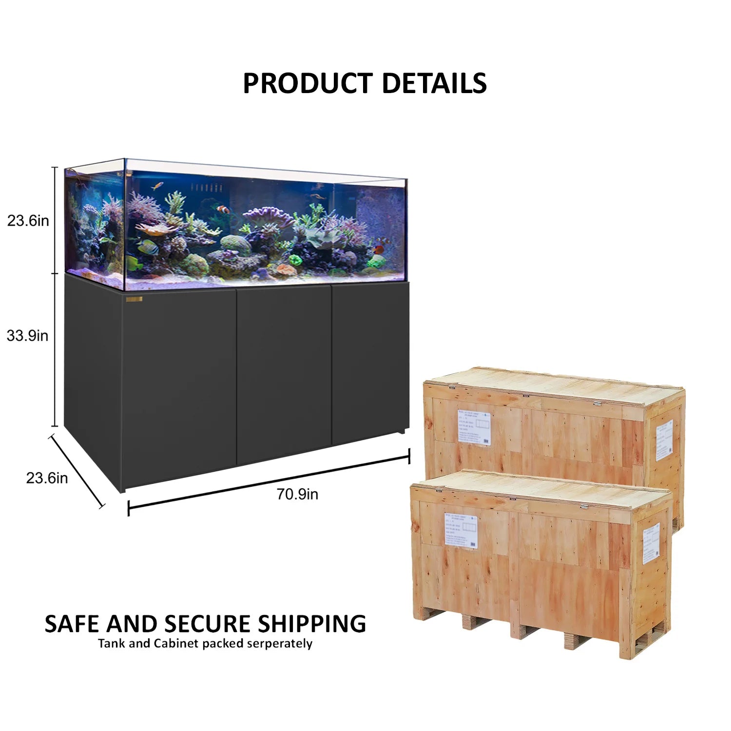 220 Gallon Coral Reef Aquarium: Ultra Clear Glass Tank & Built-In Sump All Black