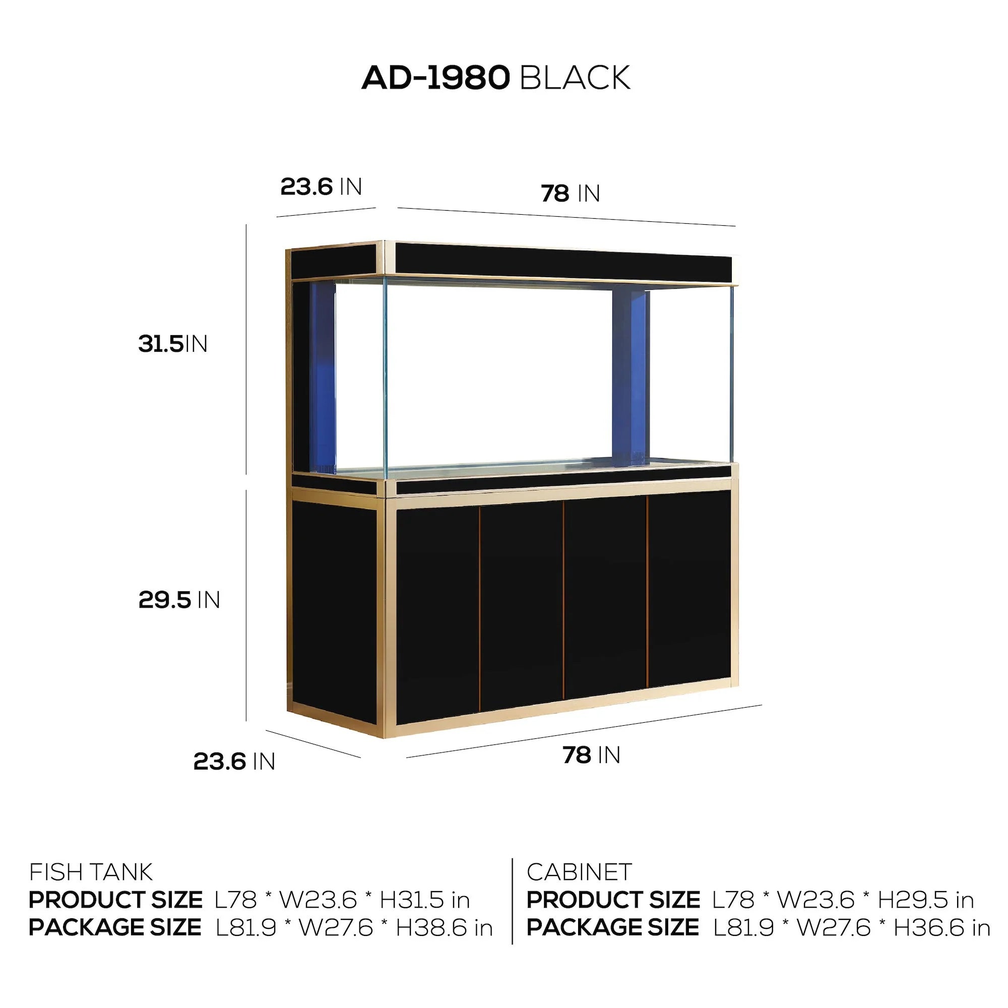 Aqua Dream 250 Gallon Tempered Glass Aquarium Black and Gold