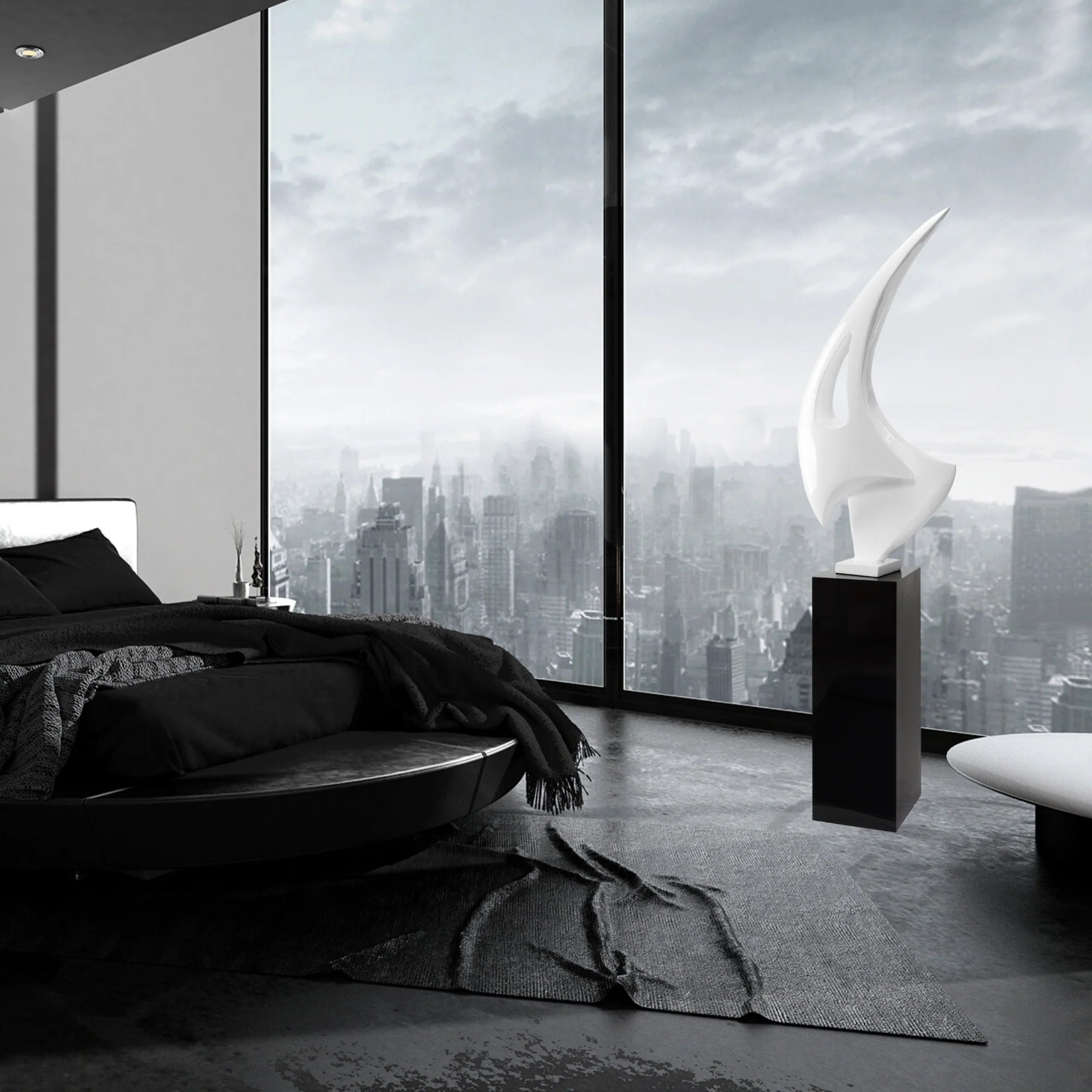 Finesse Decor White Sail Floor Sculpture With Black Stand, 70" Tall