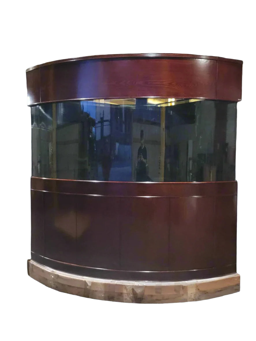 Aqua Vim Corner 1/4 Cylinder Glass Aquarium Set in Walnut Wood Furniture