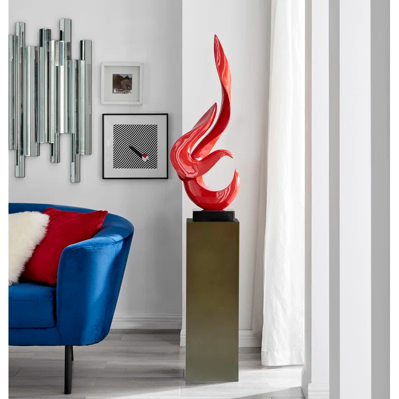 Finesse Decor Red Flame Floor Sculpture With Gray Stand, 65" Tall