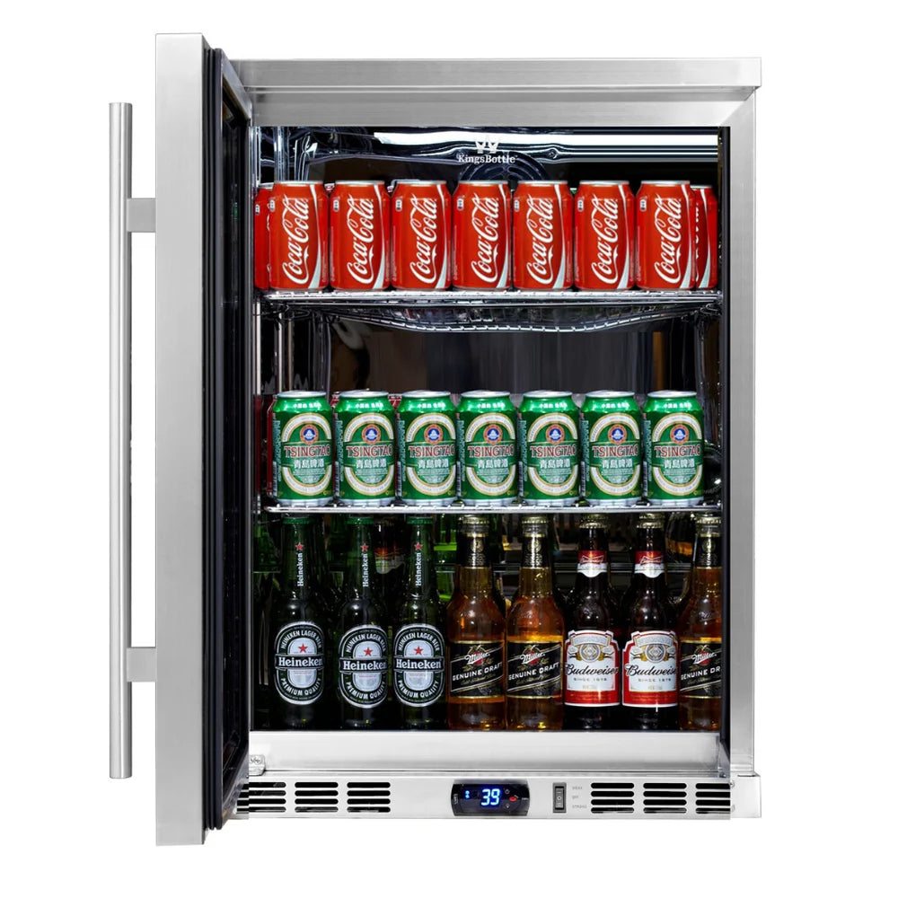 KingsBottle 24-Inch Outdoor Beverage Refrigerator with Solid Stainless Steel Door
