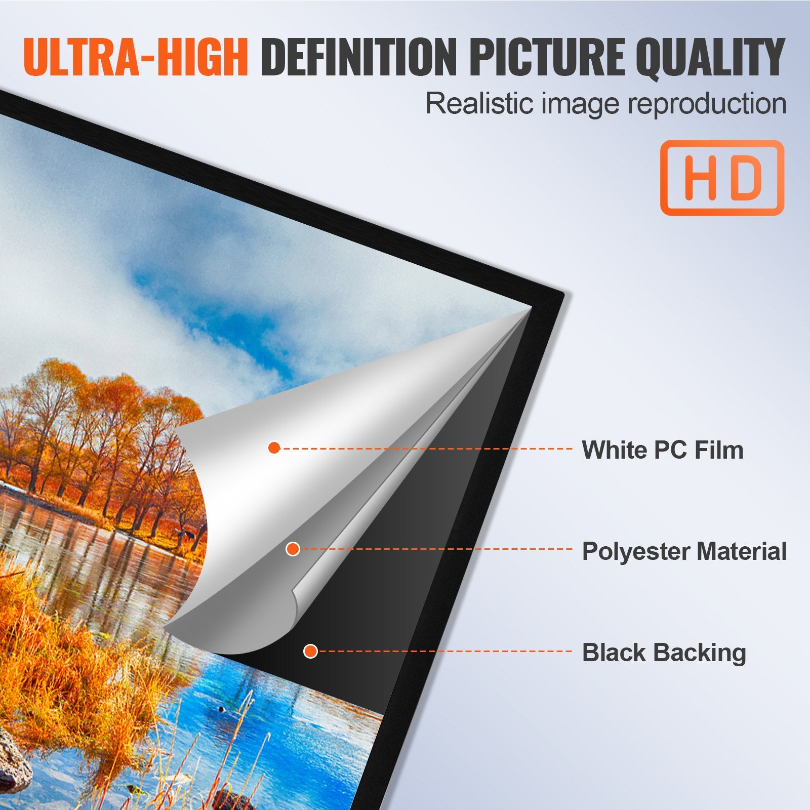 VEVOR Projector Screen Fixed Frame 155inch Projector Screen 16:9 4K HD Movie Screen Wall Mounted for Movie Theater Home