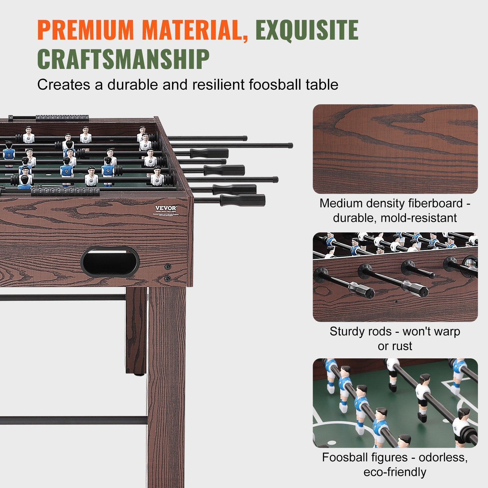 VEVOR Foosball Table, 55 inch Standard Size Foosball Table, Indoor Full Size Foosball Table for Home, Family, and Game Room, Soccer with Foosball Table Set, Includes 4 Balls and 2 Cup Holders