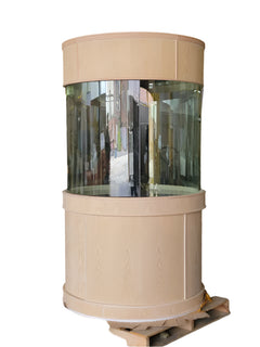 Full Cylinder Glass Reef-Ready Aquarium Set in Unstained Wood Furniture