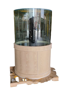 Full Cylinder Glass Reef-Ready Aquarium Set in Unstained Wood Furniture