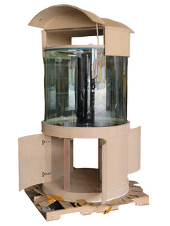 Full Cylinder Glass Reef-Ready Aquarium Set in Unstained Wood Furniture