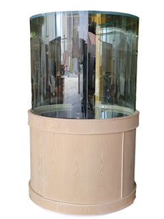 Full Cylinder Glass Reef-Ready Aquarium Set in Unstained Wood Furniture