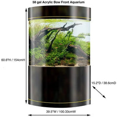 Penn-Plax Water World Luxury Large Bow Front Acrylic Aquarium with Built-In Stand and Storage Top (LM2) - 360 Degree View - Great for Freshwater and Saltwater Fish - 58 Gallons