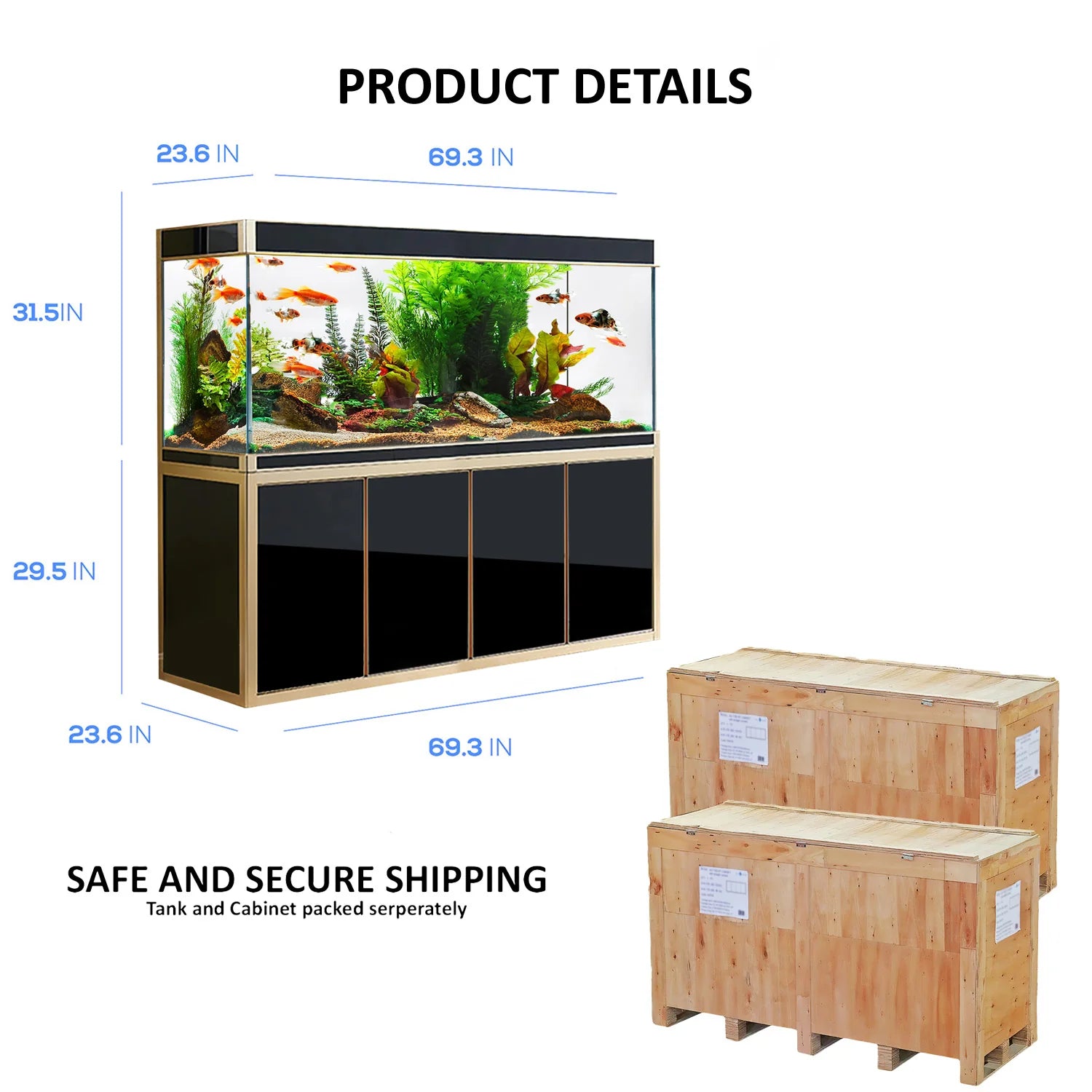 Aqua Dream Fish Tank 220 Gallon Tempered Glass Aquarium Black and Gold