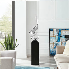 Finesse Decor Flame 65" Tall Floor Sculpture // Chrome with Black Stand