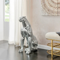 Finesse Decor Boli Sitting Panther Sculpture // Glass and Chrome