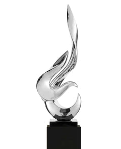 Finesse Decor Flame 65" Tall Floor Sculpture // Chrome with Black Stand