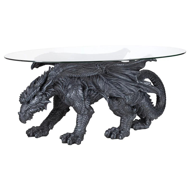 Warwickshire Gothic Dragon Glass-Topped Sculptural Coffee Table Design Toscano