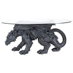 Warwickshire Gothic Dragon Glass-Topped Sculptural Coffee Table Design Toscano