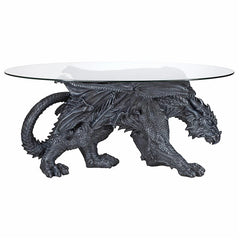 Warwickshire Gothic Dragon Glass-Topped Sculptural Coffee Table Design Toscano