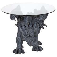 Warwickshire Gothic Dragon Glass-Topped Sculptural Coffee Table Design Toscano