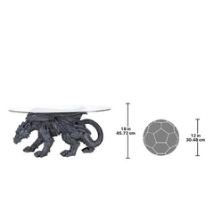 Warwickshire Gothic Dragon Glass-Topped Sculptural Coffee Table Design Toscano