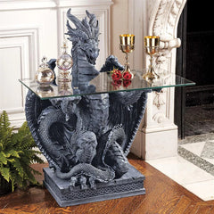 The Subservient Dragon Glass-Topped Sculptural Table Design Toscano