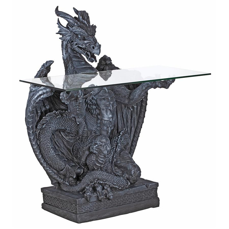 The Subservient Dragon Glass-Topped Sculptural Table Design Toscano