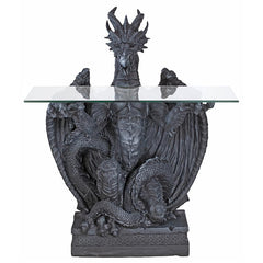 The Subservient Dragon Glass-Topped Sculptural Table Design Toscano