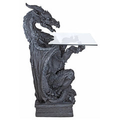 The Subservient Dragon Glass-Topped Sculptural Table Design Toscano