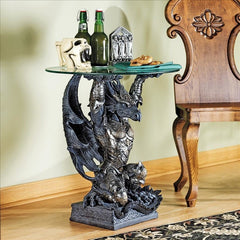 Hastings the Gothic Warrior Dragon Glass-Topped Sculptural Table Design Toscano