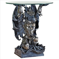 Hastings the Gothic Warrior Dragon Glass-Topped Sculptural Table Design Toscano