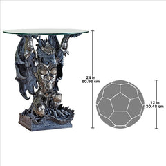 Hastings the Gothic Warrior Dragon Glass-Topped Sculptural Table Design Toscano