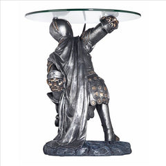 Battle-Worthy Gothic Knight Glass-Topped Sculptural Table Design Toscano