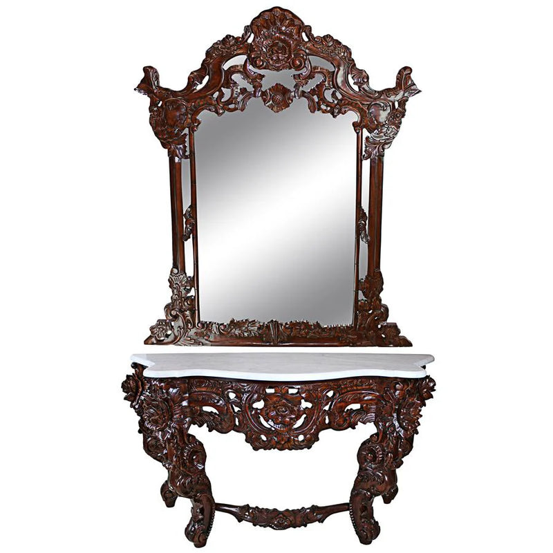 Hapsburg Mirror and Marble Topped Console Table Set Design Toscano