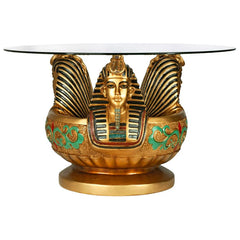 Three Heads of Tutankhamen Sculptural Glass-Topped Table Design Toscano