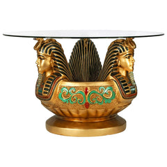 Three Heads of Tutankhamen Sculptural Glass-Topped Table Design Toscano