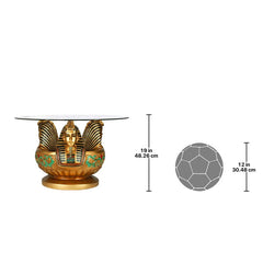 Three Heads of Tutankhamen Sculptural Glass-Topped Table Design Toscano