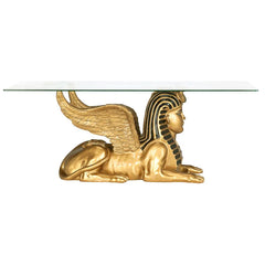 Golden Egyptian Sphinx Glass-Topped Sculptural Table Design Toscano