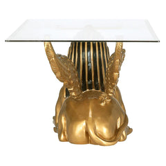 Golden Egyptian Sphinx Glass-Topped Sculptural Table Design Toscano