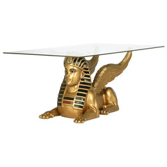 Golden Egyptian Sphinx Glass-Topped Sculptural Table Design Toscano