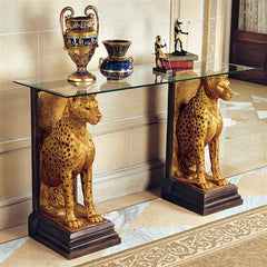 Royal Egyptian Cheetahs Sculptural Glass-Topped Console Design Toscano