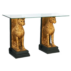 Royal Egyptian Cheetahs Sculptural Glass-Topped Console Design Toscano