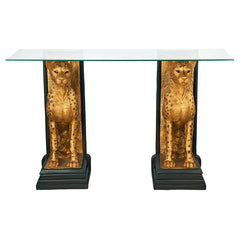 Royal Egyptian Cheetahs Sculptural Glass-Topped Console Design Toscano