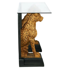 Royal Egyptian Cheetahs Sculptural Glass-Topped Console Design Toscano