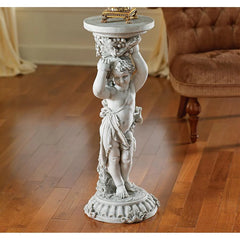 Sous la Vigne Sculptural Cherub Pedestal: Stone Finish