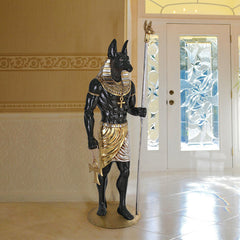 The Egyptian Grand Ruler Collection: Life-Size Anubis Statue atop a Temple Column Mount