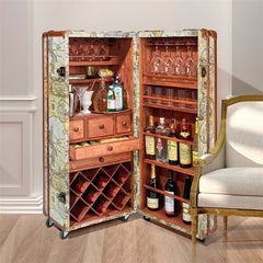 Italian-Style World Map Cocktail Bar Steamer Trunk Design Toscano