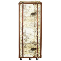 Italian-Style World Map Cocktail Bar Steamer Trunk Design Toscano