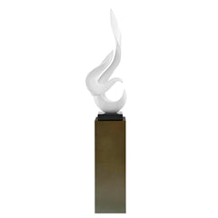 Finesse Decor Flame 65" Tall Floor Sculpture // White With Gray Stand