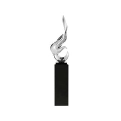 Finesse Decor Flame 65" Tall Floor Sculpture // Chrome with Black Stand