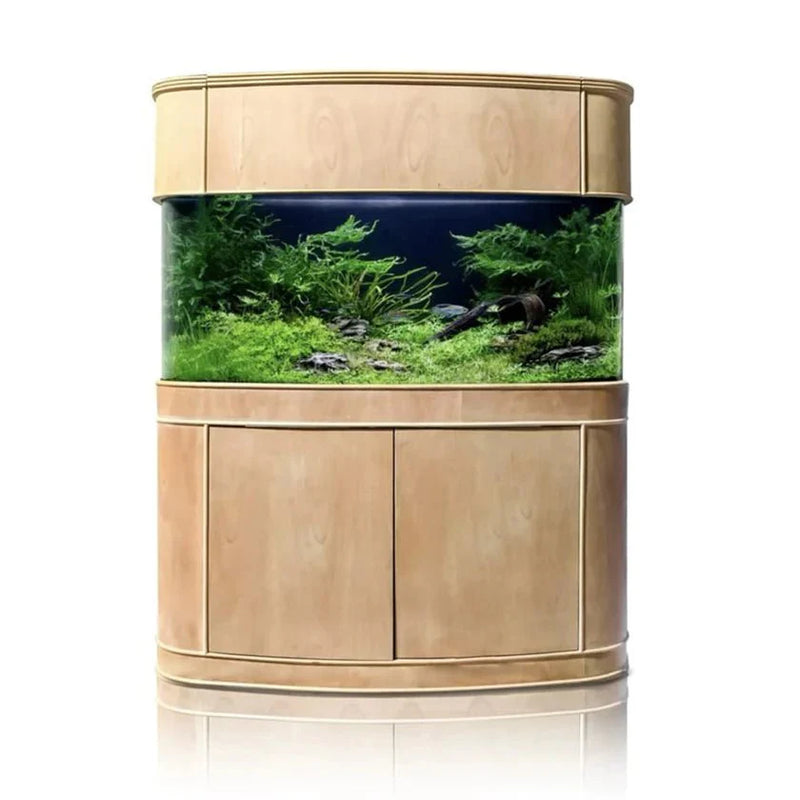 Seamless Glass Bowfront Aquarium Set in Unstained Wood