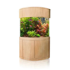 Corner 1/4 Cylinder Glass Aquarium Set in Unstained Wood