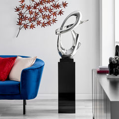 Finesse Decor Fluid Abstract 59" Tall Floor Sculpture // Chrome with Black Stand